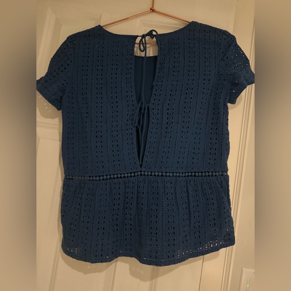 Sezane Navy Blue Crochet Blouse